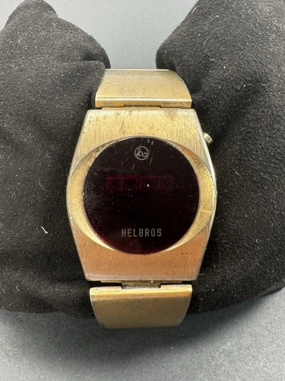 1970s Helbros Minicom Red LED Digital Watch Gold Speidel WORKING USA